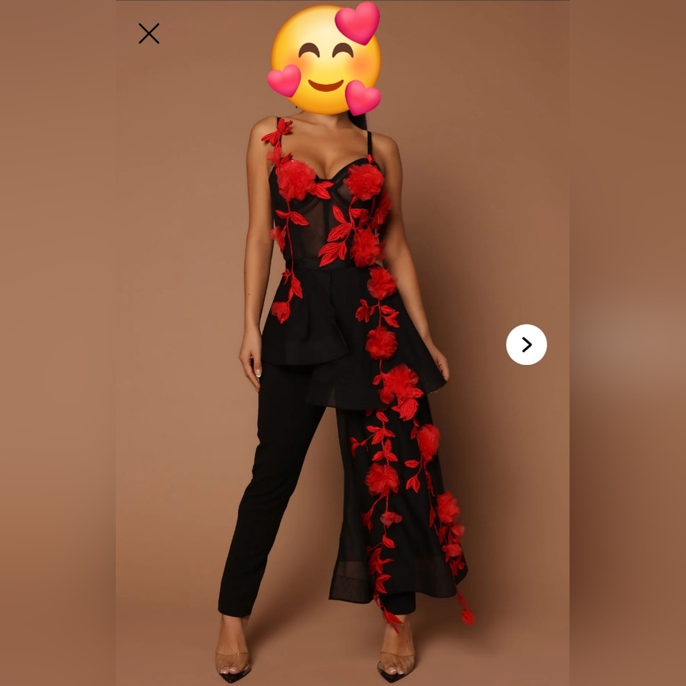 Black and Red Floral Asymmetrical Jumpsuit